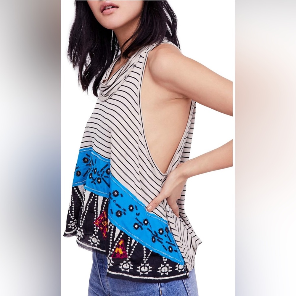 Free People North South Striped Cowl Neck Tank